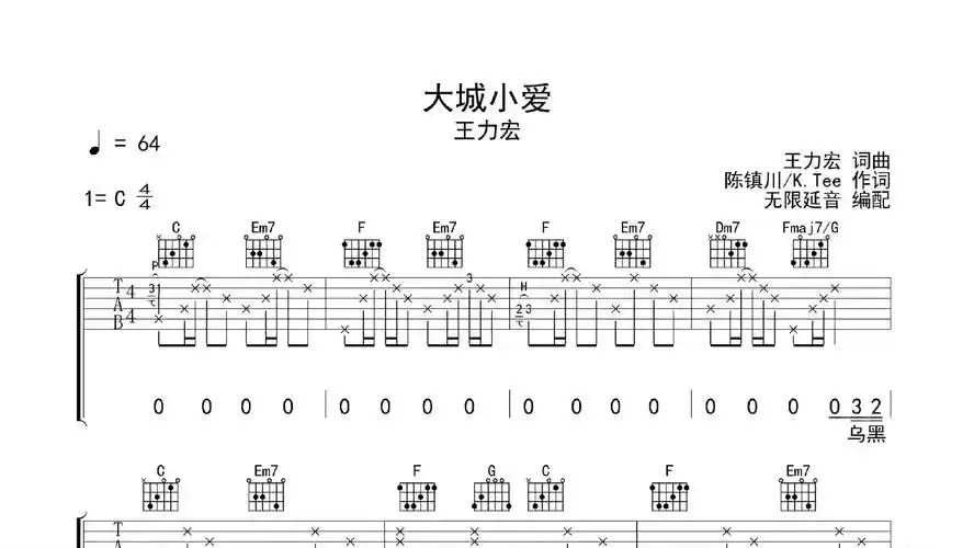 大城小爱,吉他谱,吉他弹唱,动态吉他谱