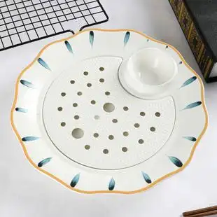 饺子盘带醋碟陶瓷菜盘水饺盘子创意日式网红盘子双层沥水饺子盘