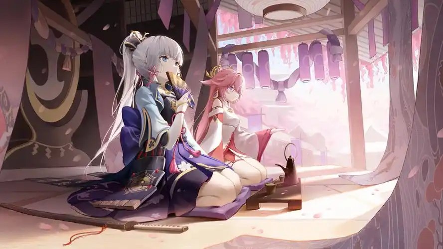 原神神里绫华和八重神子动漫壁纸