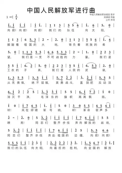 中国人民解放军进行曲简谱视唱第1页