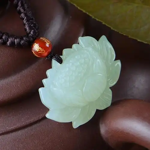 玉赐平安女士吊坠和田玉青白玉莲花挂件女款项链小款开光饰品玉器