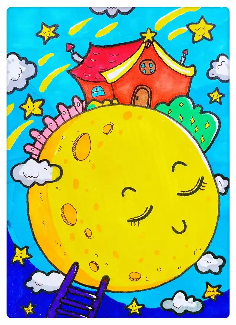 儿童创意画《我的月球生活》教程来了,周日让孩子做起来吧#创意 - 抖