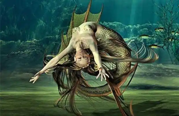 美人鱼是以腰部为界,上半身是美丽的女人,下半身是披着鳞片的漂亮的