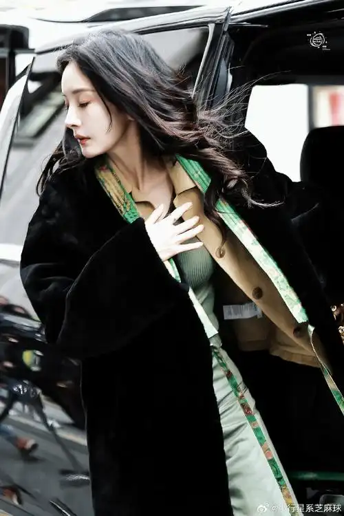 杨幂时装周看秀造型##杨幂下车侧颜神图