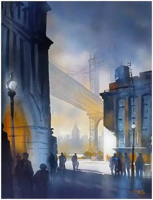 两组色彩惊艳的水彩建筑绘画作品~_水粉_零二七艺考