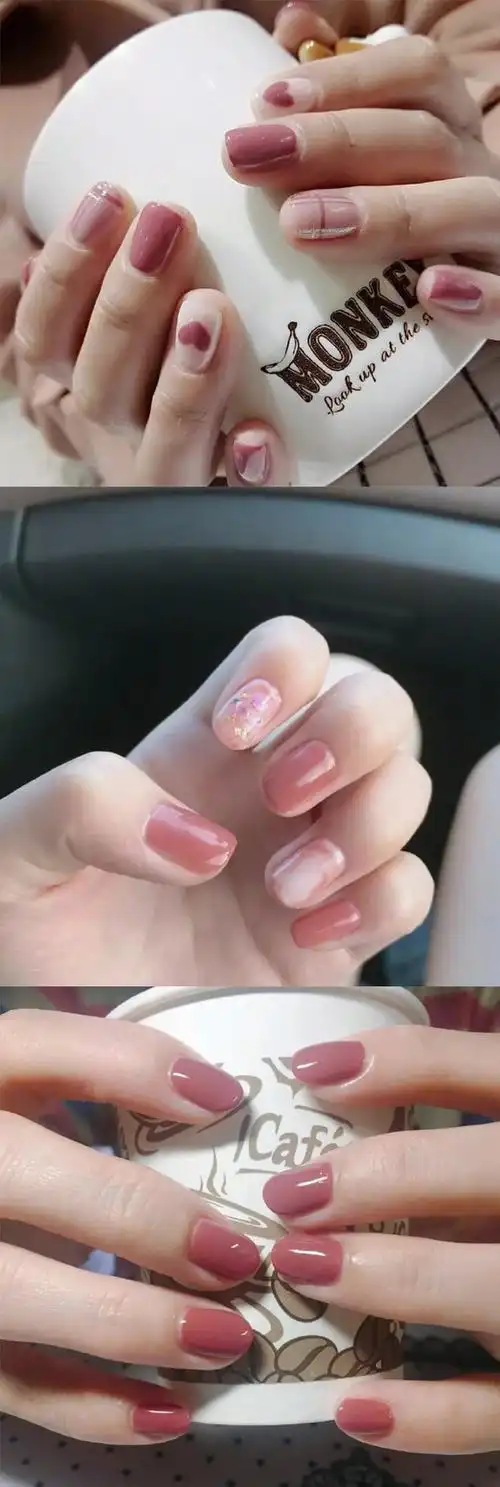 今年很流行豆沙色美甲,甜美又时髦