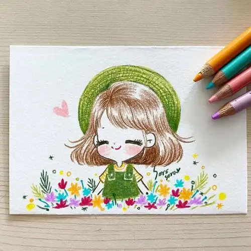 萌爆彩铅小仙女简笔画超q的小清新