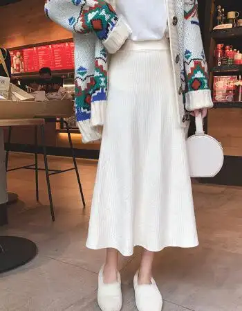 秋冬2018新款韩版学生中长款a字裙百褶针织半身长裙ins超火的裙子