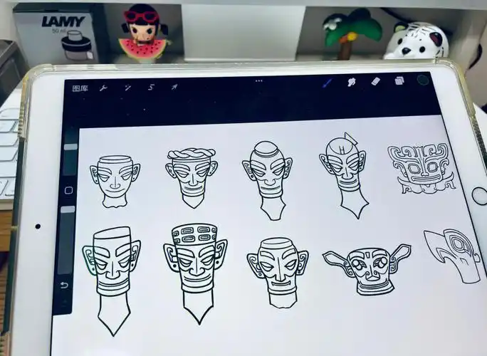 最近沉迷手绘三星堆画个青铜人像小合集