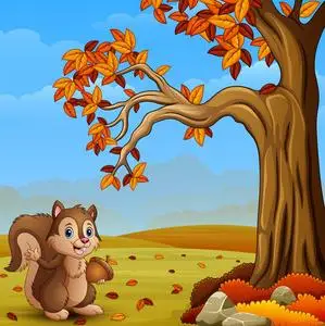 松鼠松鼠树卡通松鼠在秋天的照片