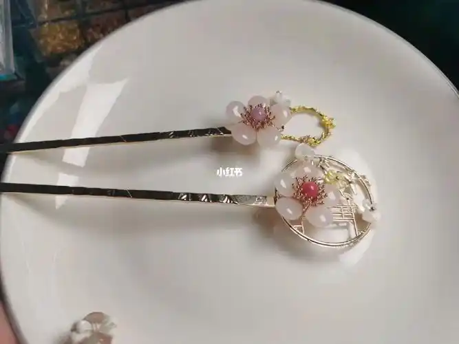 天然粉水晶发簪25