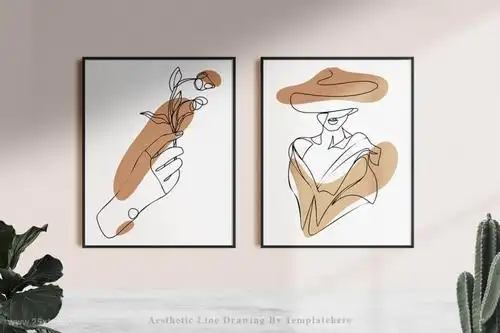 50个极简的抽象手绘女性人物线条艺术风格矢量插画