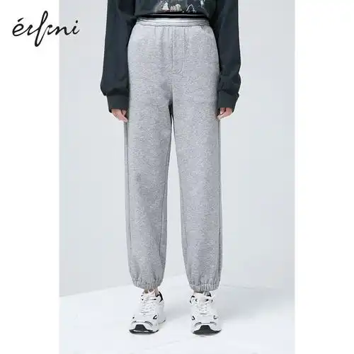 伊芙丽运动休闲裤卫裤女灰色束脚宽松裤女裤子高街显休闲裤