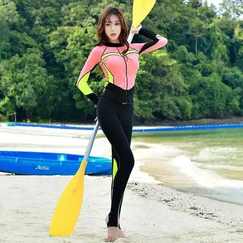 韩版拉链潜水服泳衣女全身分体防晒长袖长裤温泉水母衣浮潜冲浪服