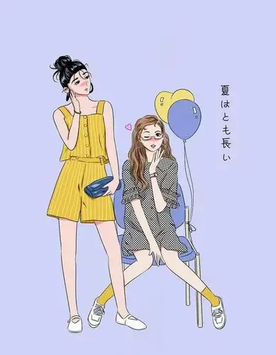 闺蜜好朋友复古少女插画壁纸头像