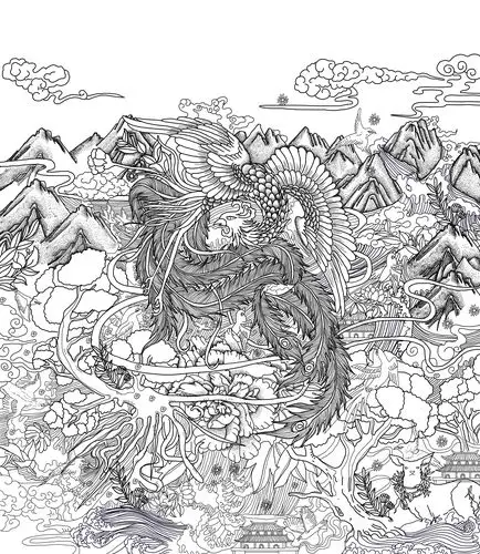 百鸟朝凤纹身稿