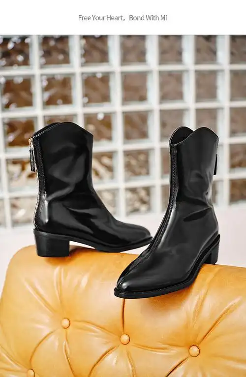 millies冬季牛皮时尚通勤百搭粗跟加绒时装靴女短靴子