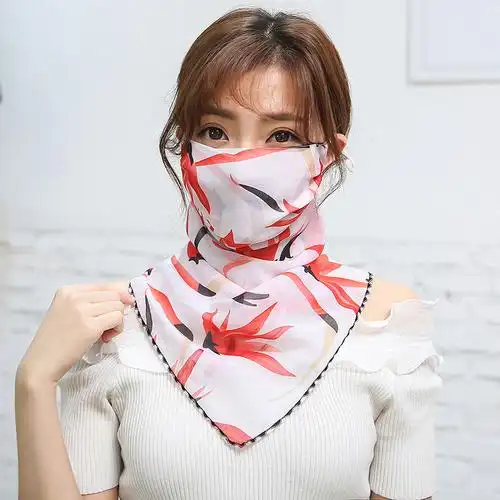 夏季防晒口罩女护颈雪纺夏天薄款丝巾网红百变小围脖套头挂耳面罩