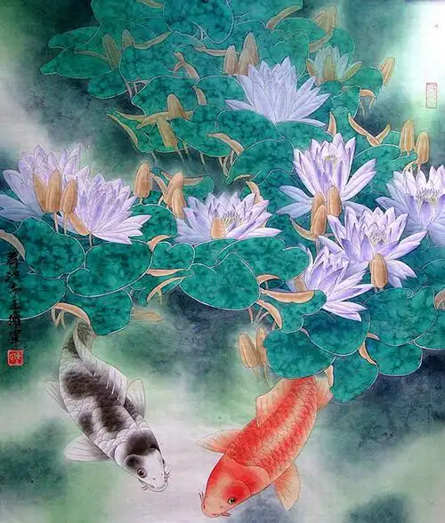名家工笔鲤鱼作品