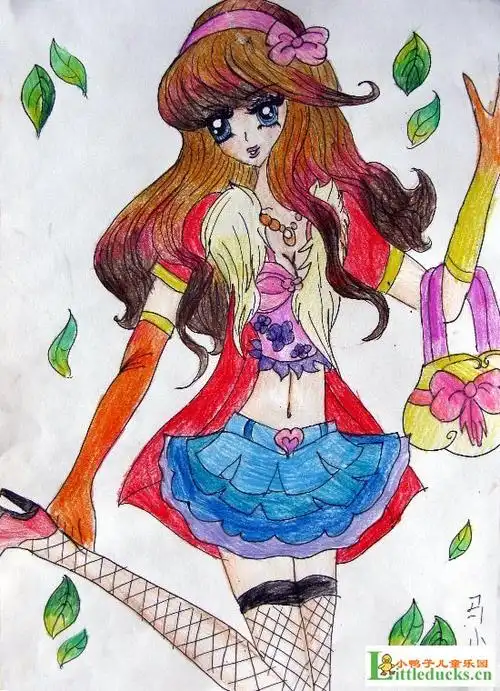 六年级的彩色铅笔画-小女孩的美妙舞姿