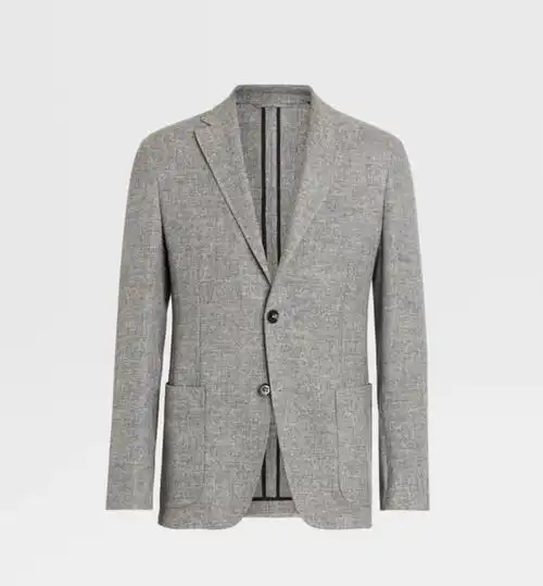 浅麻灰色羊毛及亚麻混纺衬衫式外套