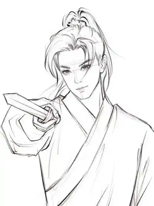 古风男子手绘线稿,临摹学画