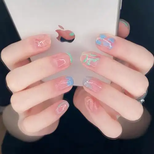 简约线条涂鸦手绘夏日清新ins短甲板美甲