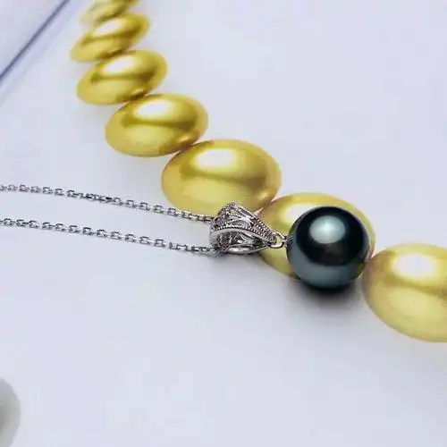 卡地亚品质大溪地黑珍珠卡地亚一体链吊坠