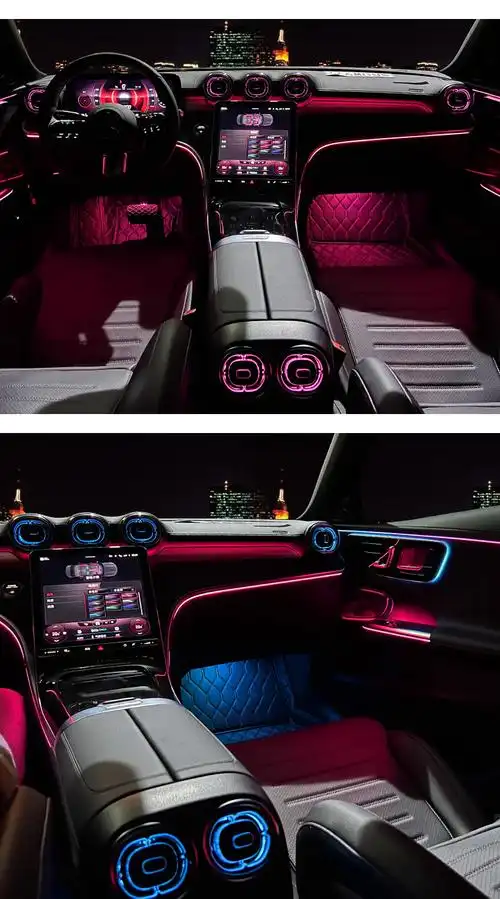 适用于2022款奔驰c主动式氛围灯车内气氛呼吸灯64色原厂改装升级