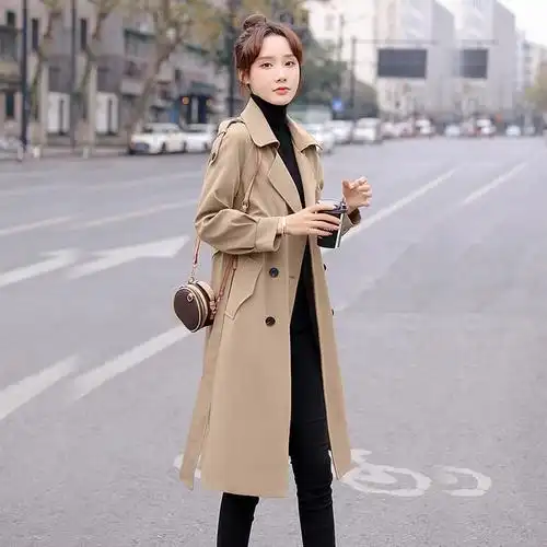 风衣外套女中长款大衣过膝小个子今年流行品牌春款女装2021年新款