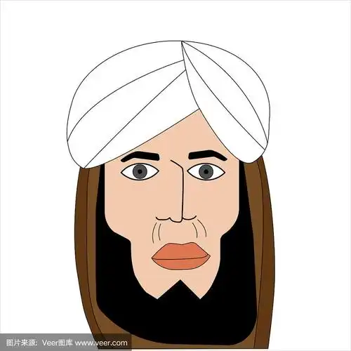 戴头巾的印度人或阿拉伯人.平面风格彩色卡通插图.