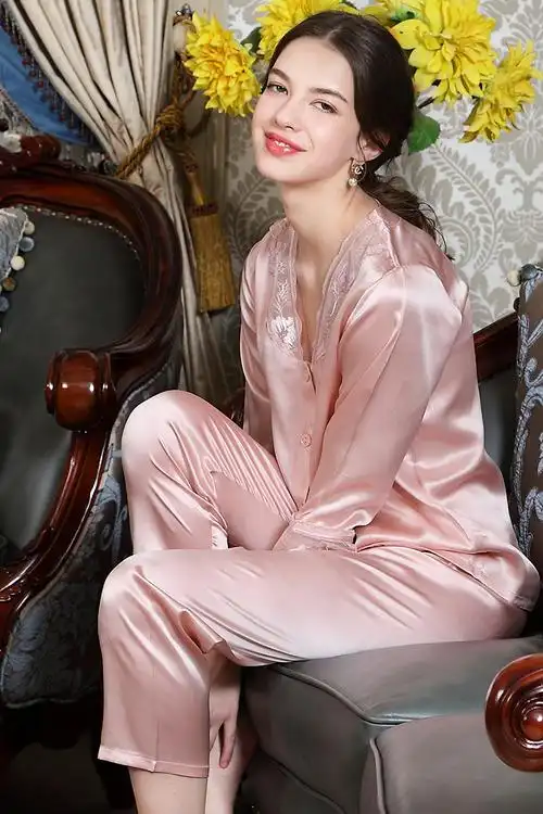 俞兆林【专柜品质】真丝睡衣杭州丝绸桑蚕丝睡衣分体七分袖春秋家居服