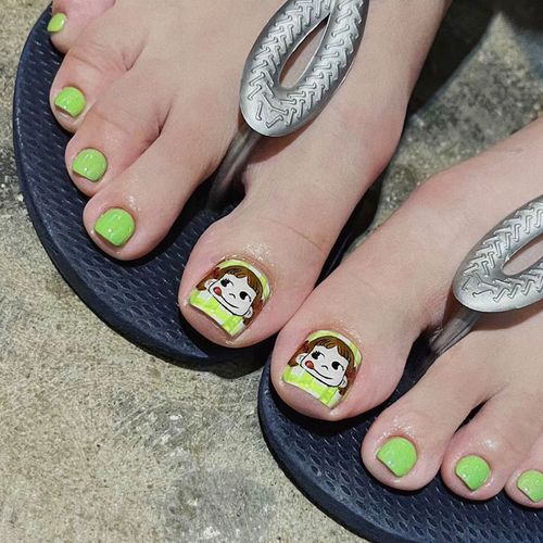 亮绿色棒棒糖女孩卡通假指甲片成品软萌可爱小清新脚趾穿戴美甲贴