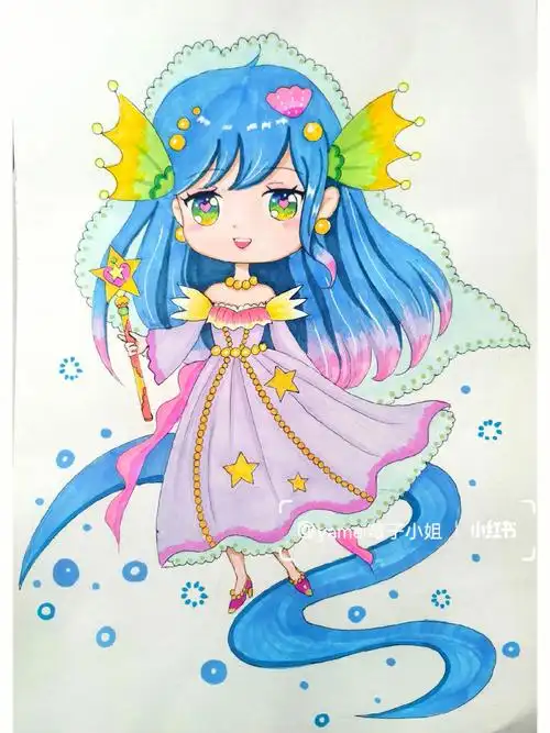 原创少儿q版简单动漫画海洋小公主
