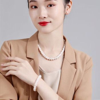 老凤祥珠宝淡水珍珠项链锁骨链925银扣强光饱满圆珍珠项链三件套89