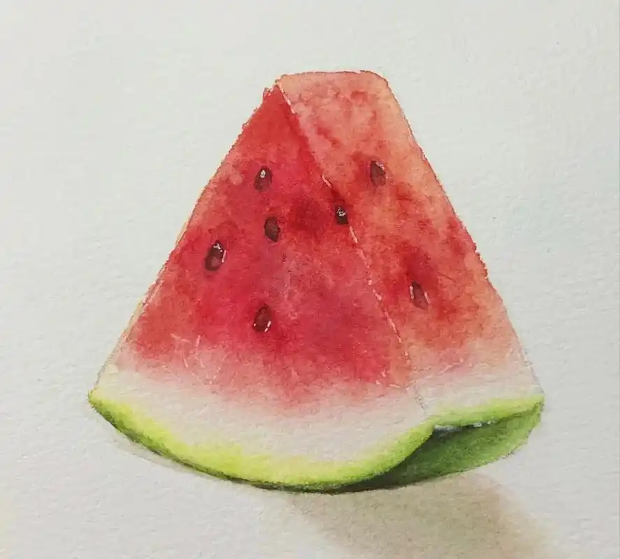 夏天当然要吃西瓜啦～ 上色步骤,湿画法 1.先涂一层水 2. - 抖音