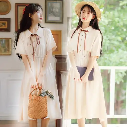 衬衫裙子夏姐妹闺蜜装学生宽松女学院风复古网红不一样森系连衣裙
