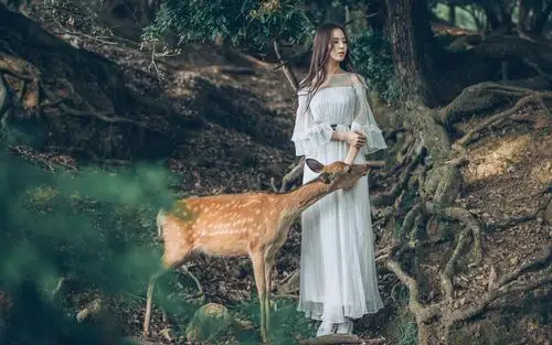 清纯美女户外森系风格写真图片桌面壁纸