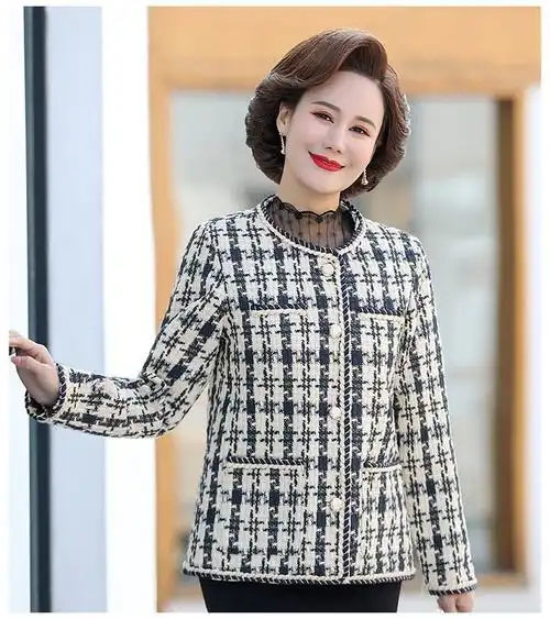 妈妈洋气薄款小香风外套时尚女装春秋装高贵上衣服中老年短款西装