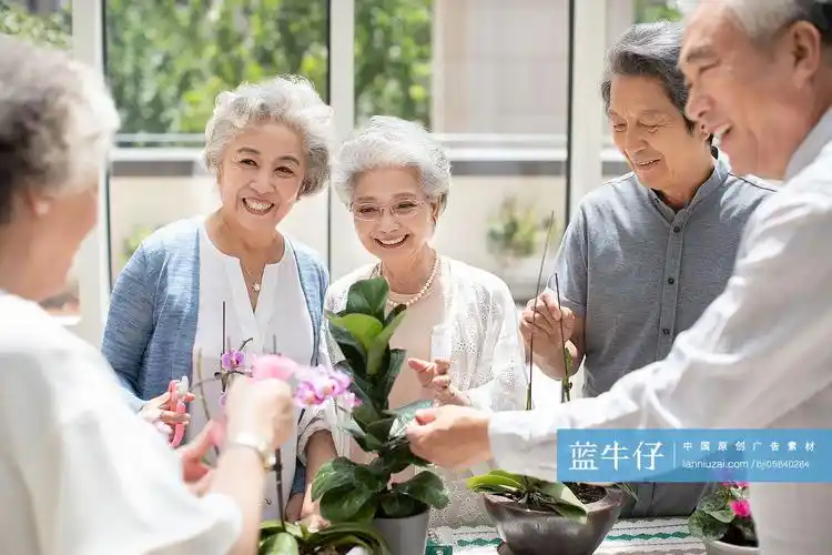 老年人在养老院种花-原创广告素材图片-蓝牛仔