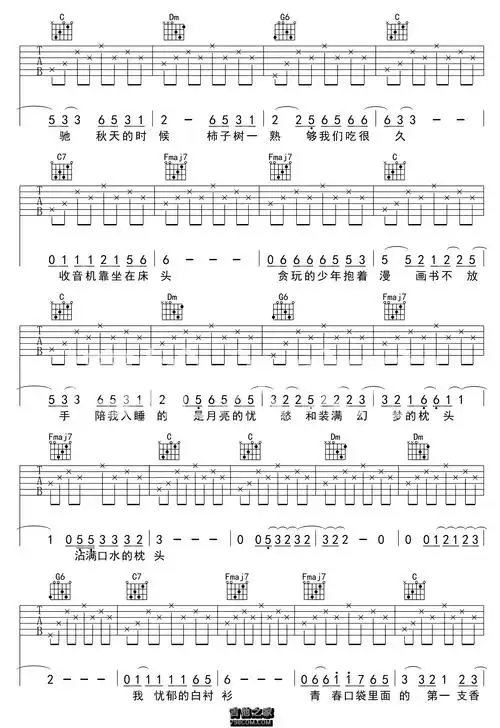 《少年锦时》吉他谱c调