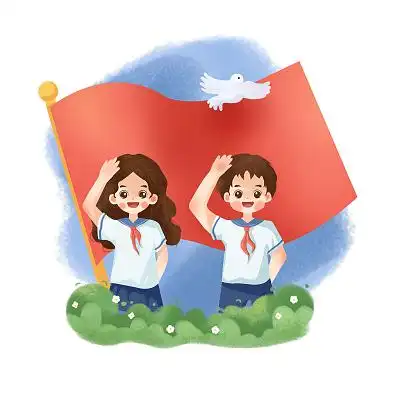 q版儿童插画素材学生男孩女孩敬礼手绘建军节八一军人人物素材竞选