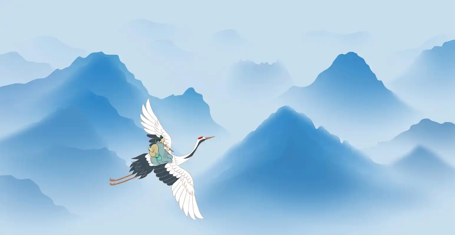 中国风古代人物神话角色世外高人老神仙飞天古风山水背景插画