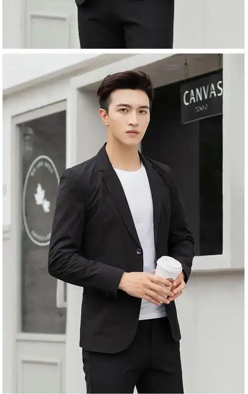 小众设计感免烫西装男休闲西装外套男春秋薄款修身商务韩版潮流青年