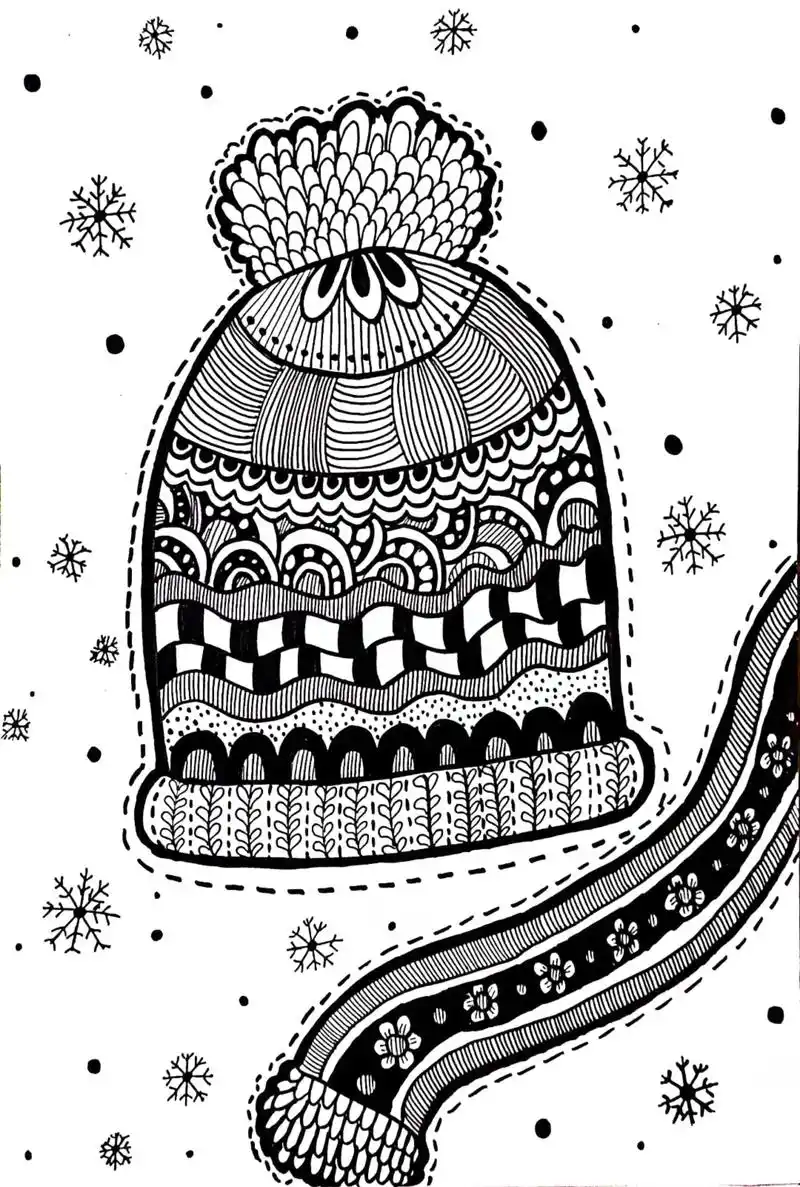 《冬帽线描》|初级儿童线描.冬天来了,冬帽线描画来啦～ 初级 - 抖音