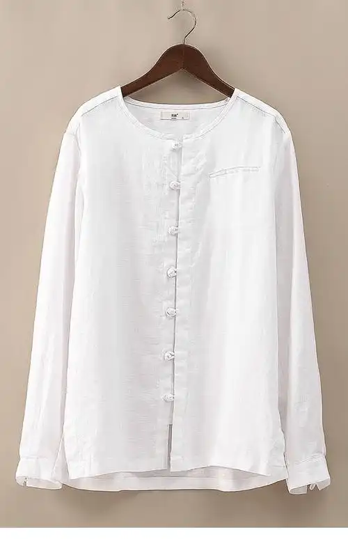 亚麻布薄款中国风盘扣长袖衬衣夏棉麻料宽松衬衫男麻衣禅修上衣服_7折