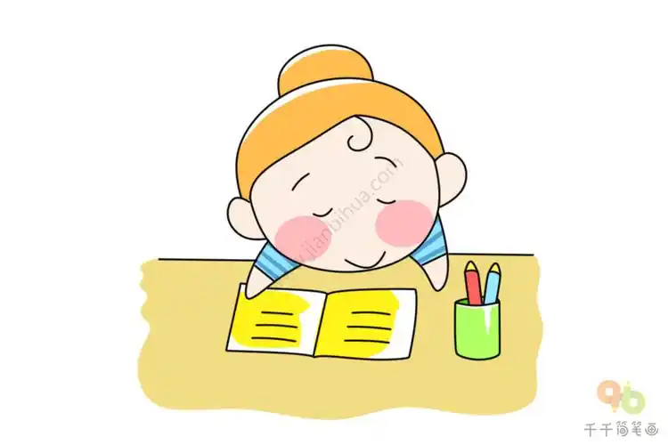 趴在课桌上休息的女孩简笔画