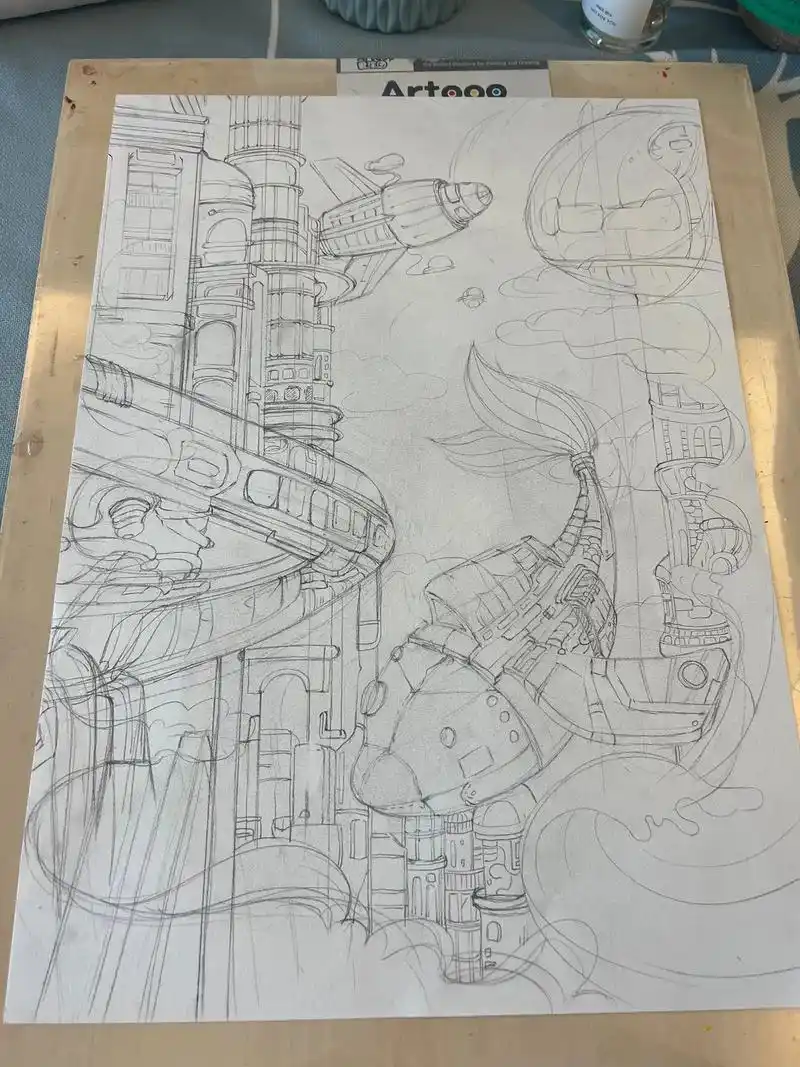 科幻绘画96#科幻绘画作品大全 #手绘 #少儿美术 #黑白线 - 抖音