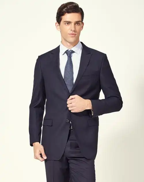两扣羊毛藏蓝色西服