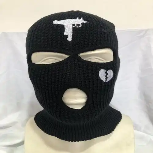 车骑行帽子搞怪网红黑色劫匪面具绑匪针织帽 恶搞头套-纯黑色【图片